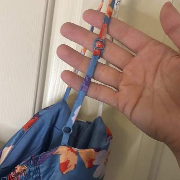 NWOT Lulus Botanical Beauty Blue Floral Print Satin Bustier Maxi Dress - Picture 9 of 14